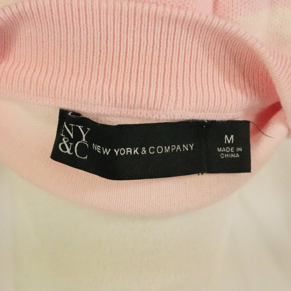 Sweater Cardigan with Gold Buttons Womens Medium Pink White Stripes Crew Neck - Picture 2 of 4